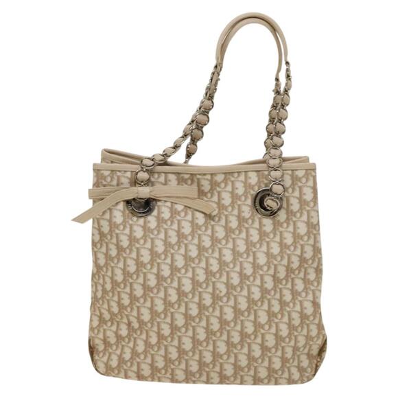 DIOR Trotter Canvas Romantic Tote Bag Pvc Beige Silver - Picture 2 of 12